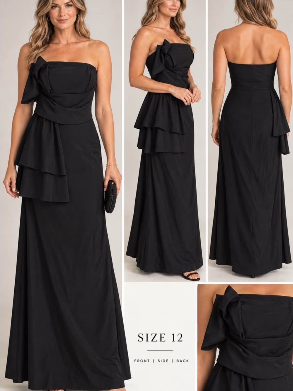 Strapless Black Tiered Evening Gown